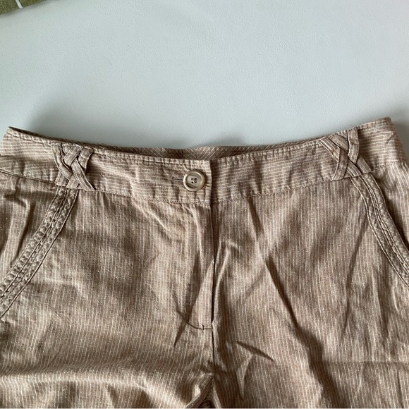 Larry Levine Linen Blend Tan & White Pinstripe Pants Size 12 Cropped Capri - Picture 5 of 8